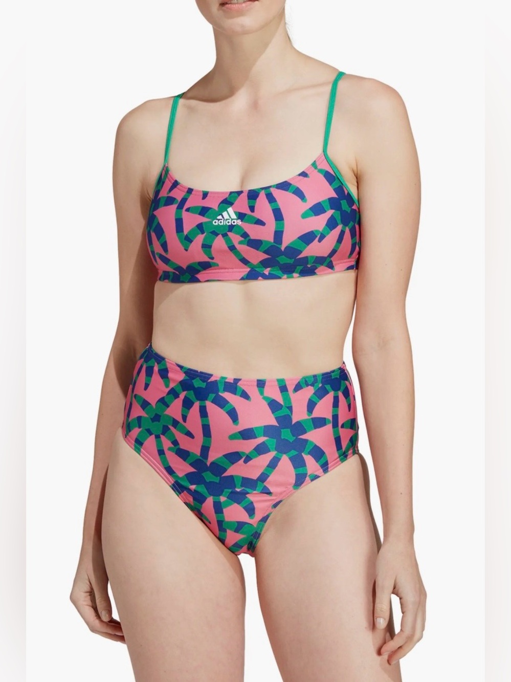 adidas X Farm Rio Colab Palm-Print High-Waist Bikini Set Magenta & Green